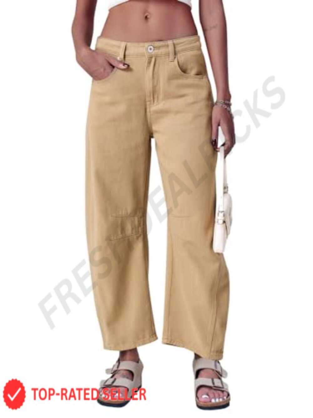 Mid Rise Baggy Wide Leg Non-Stretch Denim Jeans Ankle Length